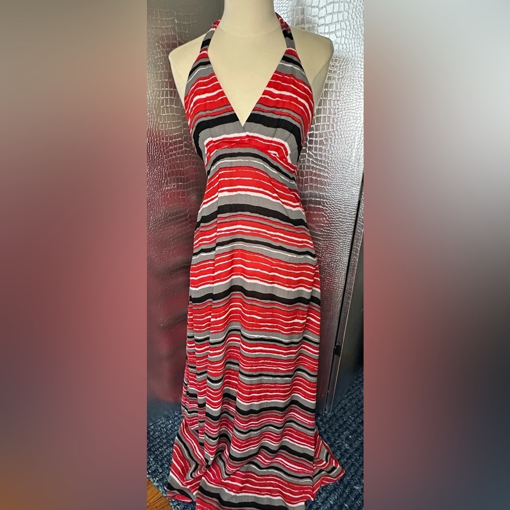 BB Dakota Red and Black Striped Maxi Dress